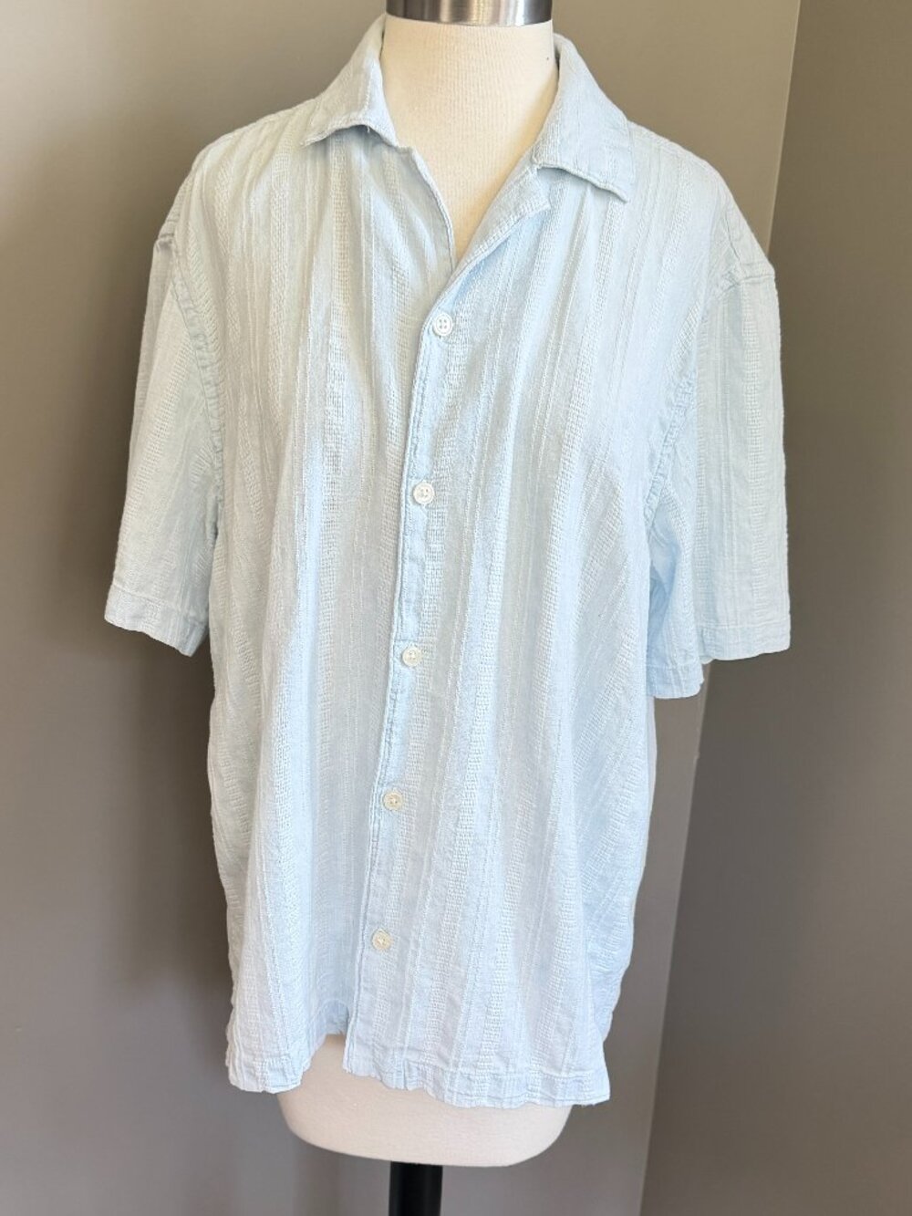 Zara Blue Short Sleeve Textured Button Down Shirt